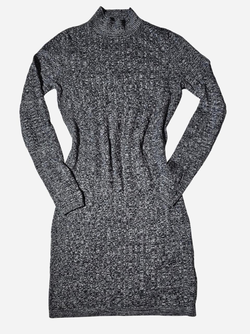 Abercrombie & Fitch Black and White Marled Long-Sleeve Knit Dress